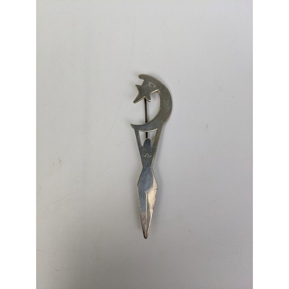 Vintage Sterling Silver Signed Pin Brooch Nude Woman Moon Star Celestial